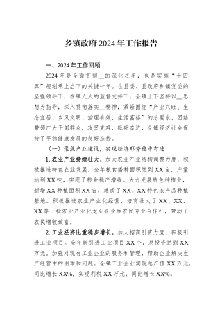 乡镇政府2024年工作报告