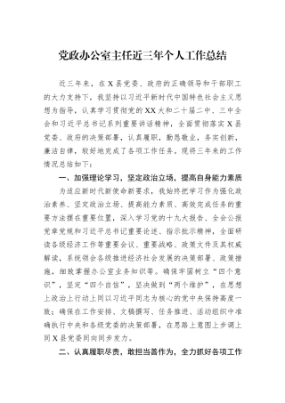 党政办公室主任近三年个人工作总结