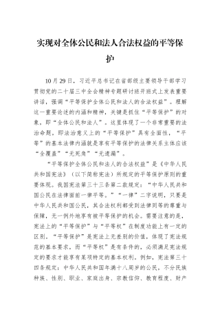 实现对全体公民和法人合法权益的平等保护