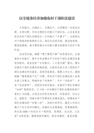 以全链条培养加强农村干部队伍建设