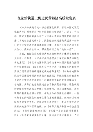 在法治轨道上促进民营经济高质量发展