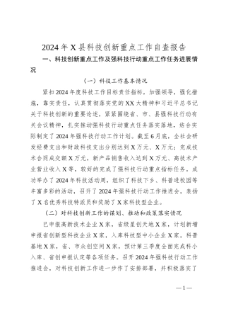 2024年X县科技创新重点工作自查报告