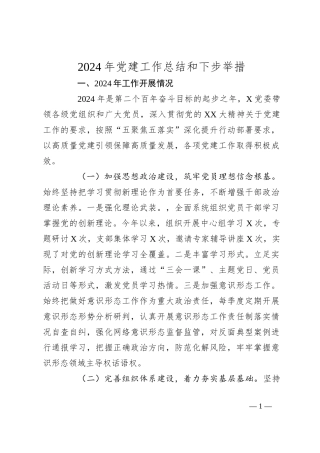 2024年党建工作总结和下步举措