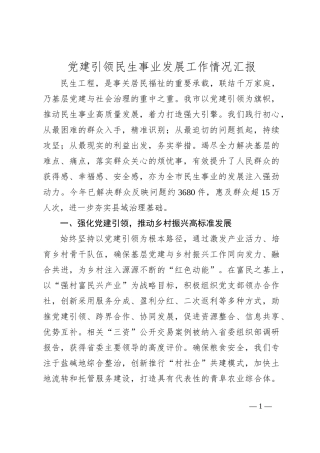 党建引领民生事业发展工作情况汇报