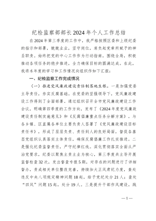 纪检监察部部长2024年个人工作总结