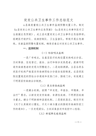 突发公共卫生事件工作总结范文