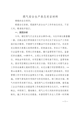 燃气安全生产表态发言材料