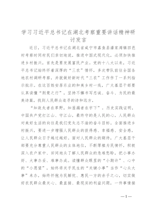学习总书记在湖北考察重要讲话精神研讨发言