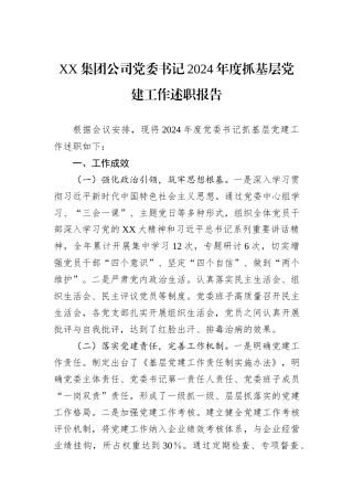 XX集团公司党委书记2024年度抓基层党建工作述职报告 (1)