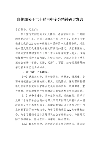 宣传部关于二十届三中全会精神研讨发言