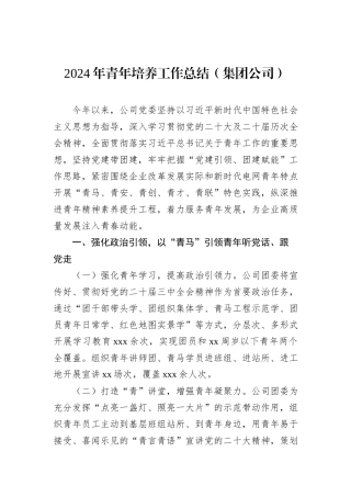 2024年青年培养工作总结（集团公司）