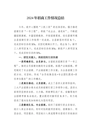 2024年招商工作情况总结