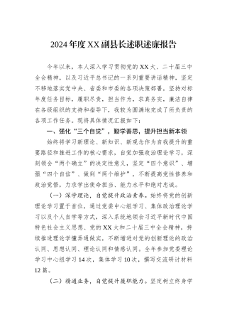 2024年度XX副县长述职述廉报告