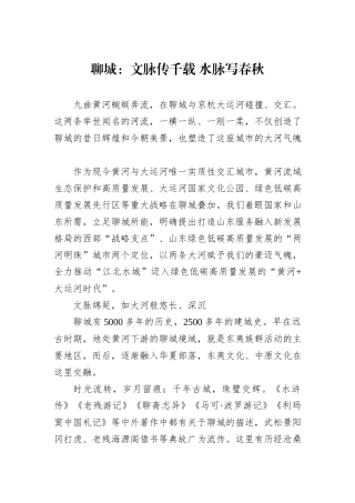 聊城：文脉传千载+水脉写春秋
