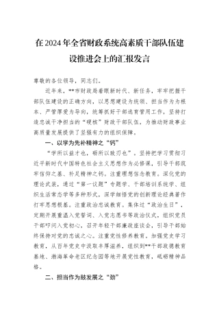 在2024年全省财政系统高素质干部队伍建设推进会上的汇报发言