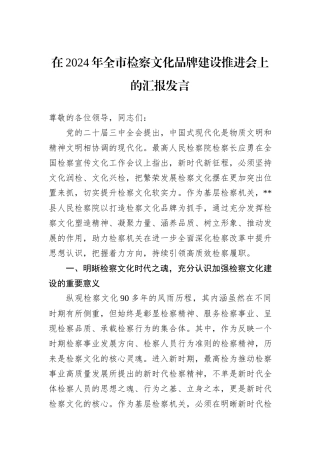 在2024年全市检察文化品牌建设推进会上的汇报发言