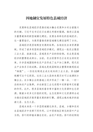 因地制宜发展特色县域经济