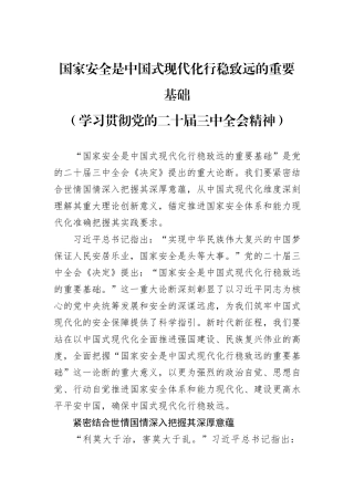 国家安全是中国式现代化行稳致远的重要基础