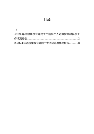 2024年巡视整改专题民主生活会个人对照检查材料及工作情况报告（2篇）