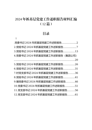 2024年抓基层党建工作述职报告材料汇编（12篇）