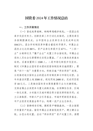 国资委2024年工作情况总结