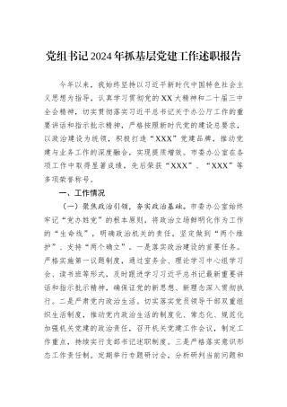 党组书记2024年抓基层党建工作述职报告