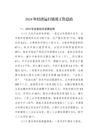 2024年经济运行情况工作总结