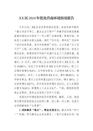 XX区2024年优化营商环境情况报告