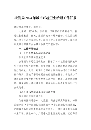 城管局2024年城市环境卫生治理工作汇报