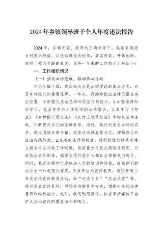 2024年乡镇领导班子个人年度述法报告