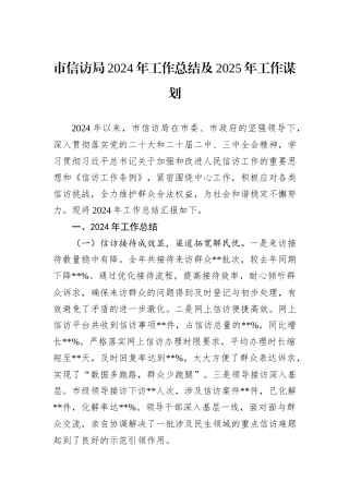 市信访局2024年工作总结及2025年工作谋划
