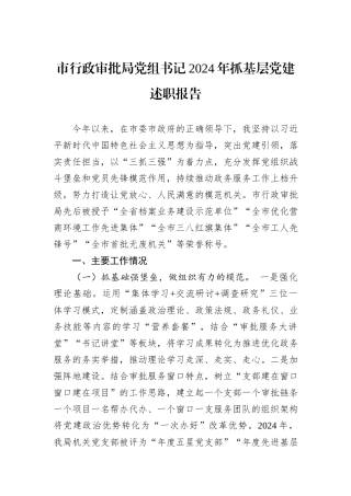 市行政审批局党组书记2024年抓基层党建述职报告