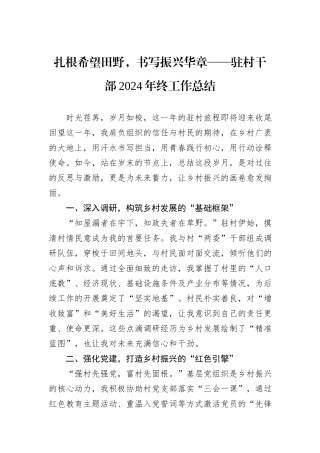 扎根希望田野，书写振兴华章——驻村干部2024年终工作总结