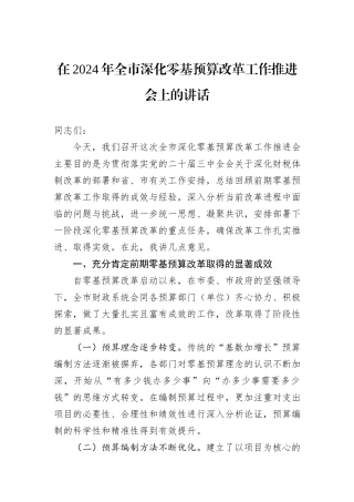在2024年全市深化零基预算改革工作推进会上的讲话 (1)