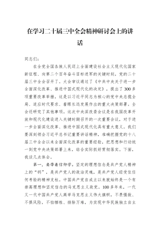在学习二十届三中全会精神研讨会上的讲话