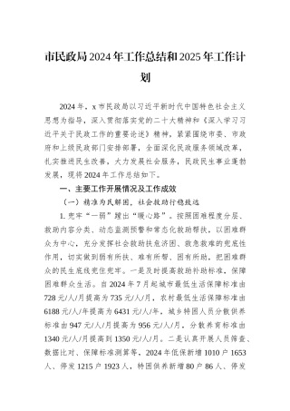 市民政局2024年工作总结和2025年工作计划