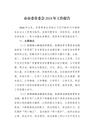 市市委常委会2024年工作报告