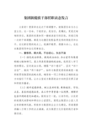 集团新提拔干部任职表态发言