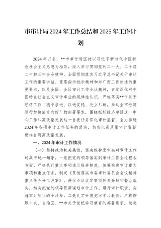市审计局2024年工作总结和2025年工作计划
