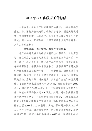 2024年XX乡政府工作总结