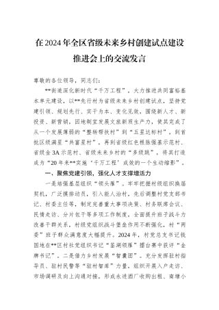 在2024年全区省级未来乡村创建试点建设推进会上的交流发言