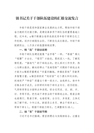 镇书记关于干部队伍建设的汇报交流发言