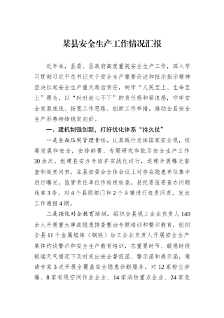某县安全生产工作情况汇报