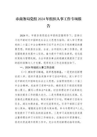 市商务局党组2024年组织人事工作专项报告