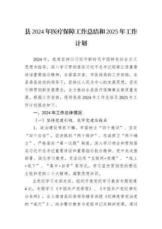 县2024年医疗保障工作总结和2025年工作计划