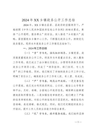 2024年XX乡镇政务公开工作总结