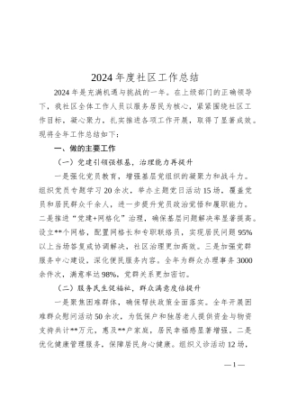 2024年度社区工作总结