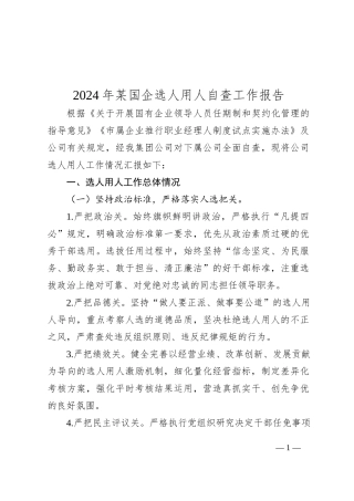 2024年某国企选人用人自查工作报告