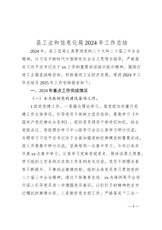 县工业和信息化局2024年工作总结
