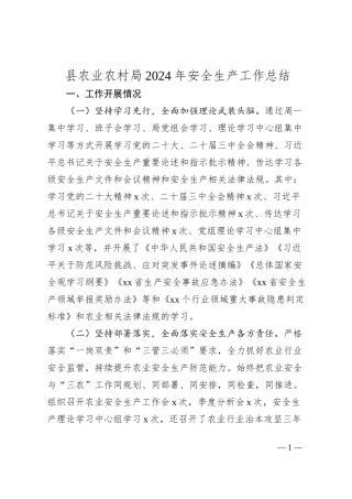 县农业农村局2024年安全生产工作总结